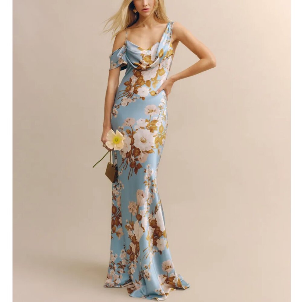 NWT Reformation Ronda Silk Dress Blue - Size 4